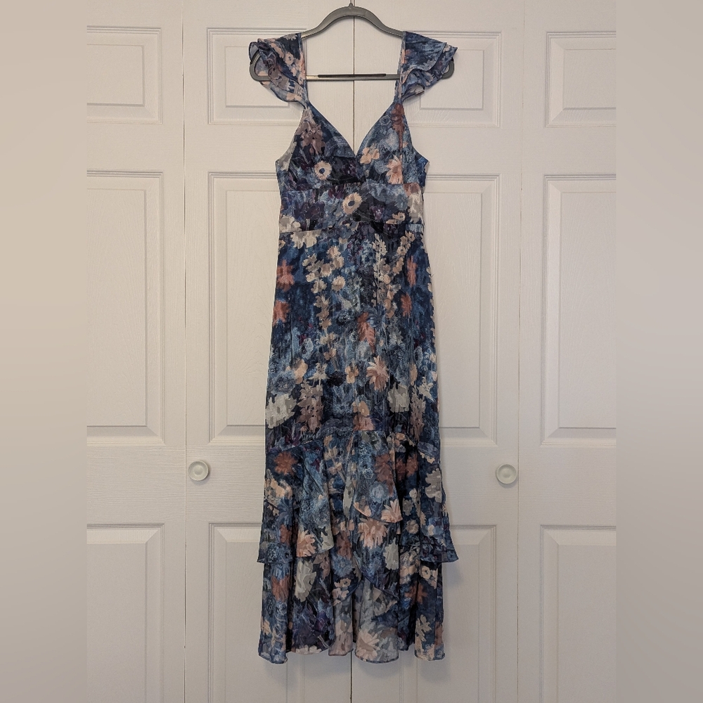 Anthropologie Blue and Pink Floral Maxi Dress
